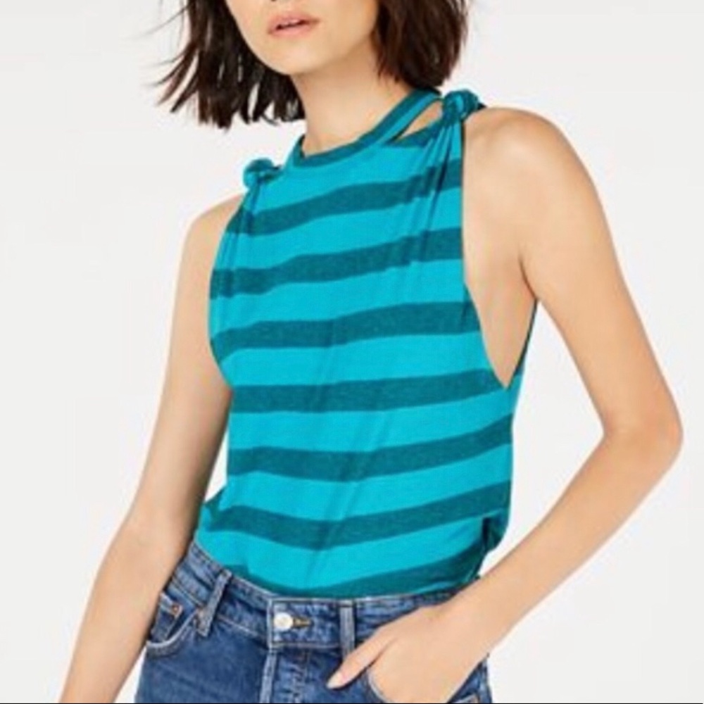 NWT Free People The Twist Stripe Tank Top Teal Size S